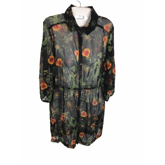 Kensie Dresses & Skirts - KENSIE SHEER Dress LONG SLEEVE Floral size S black with flowers Boho cottagecore